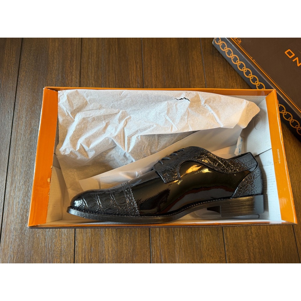Bolano Dallas-000 Mens Black Patent Faux Crocodile Embossed Dress Shoes 10.5